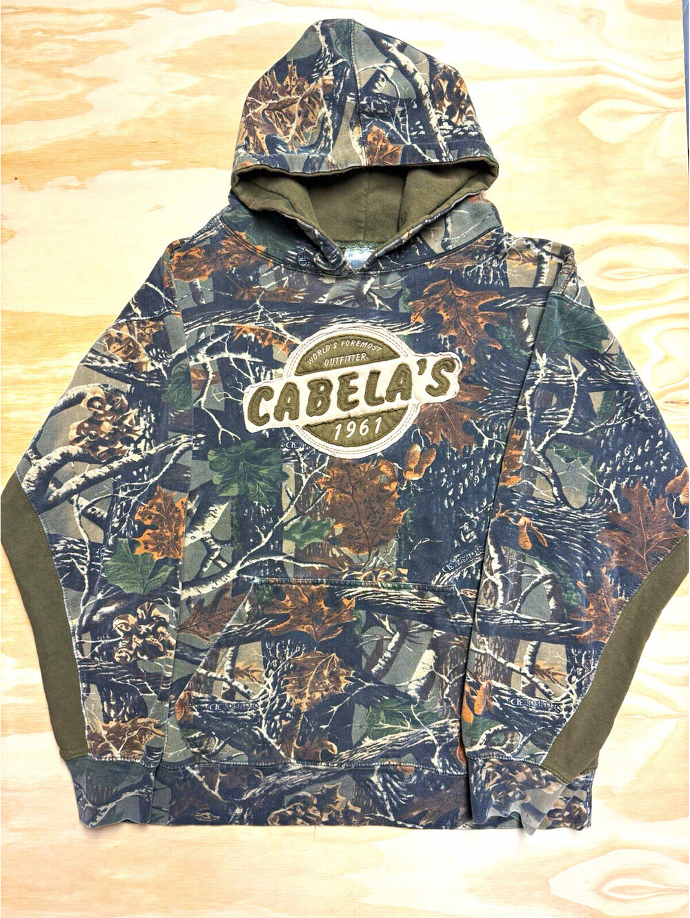 Cabela's 1961 Camo Fleece Pullover Hoodie L Unisex Multicolor Long Sleeve